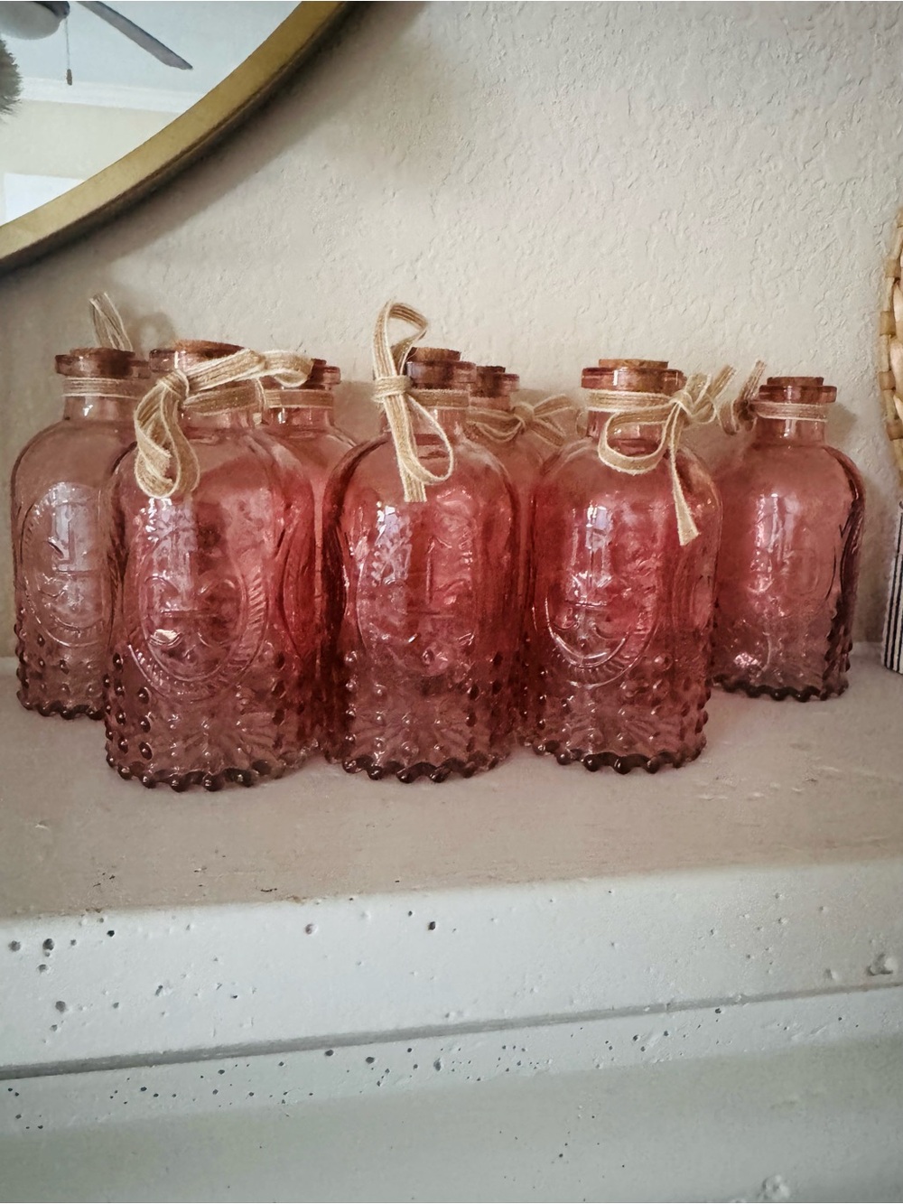 SET of 8 DUSTY ROSE Decorative Glass Embossed Flower Bud Vases